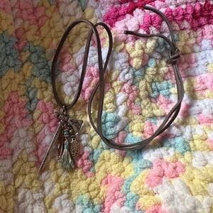 Bohemian Charm Necklace with Brown Cord